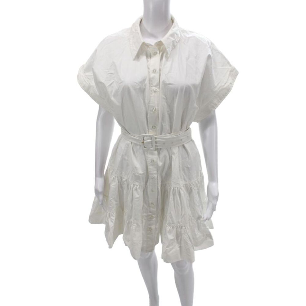 By Timo Womens Shirt Dress White Collared Short Sleeve 100% Cotton Size M
